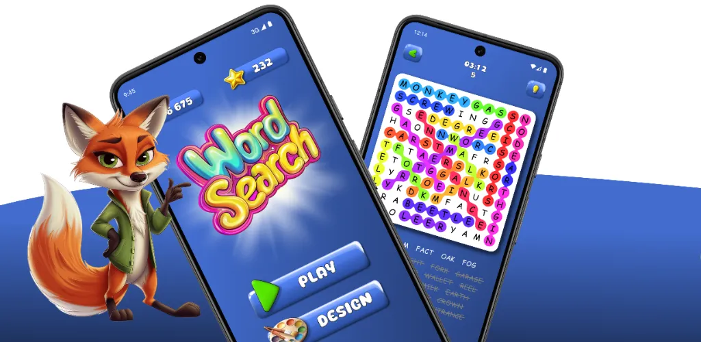 Banner for Word Search showcasing key game features